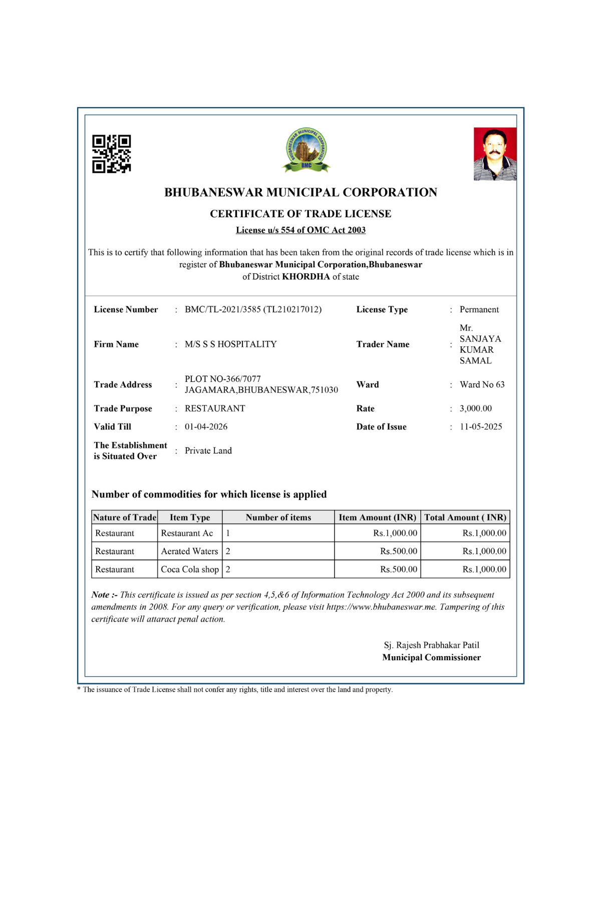 CERTIFICATE OF TRADE LICENSE